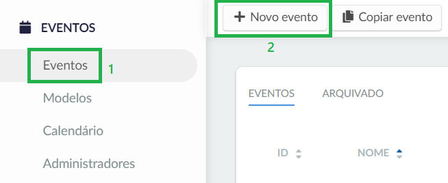 Captura de tela: criando um novo evento