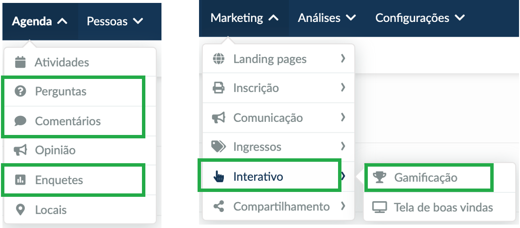 Captura de tela: opções de interações