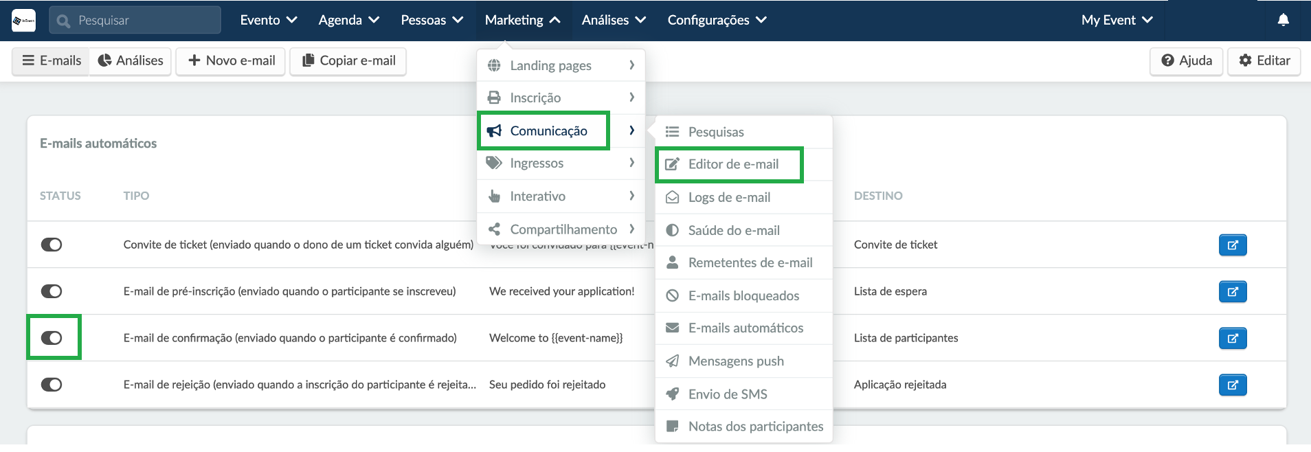 E-mails automáticos