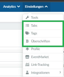 Screenshot of how to access the settings tab
