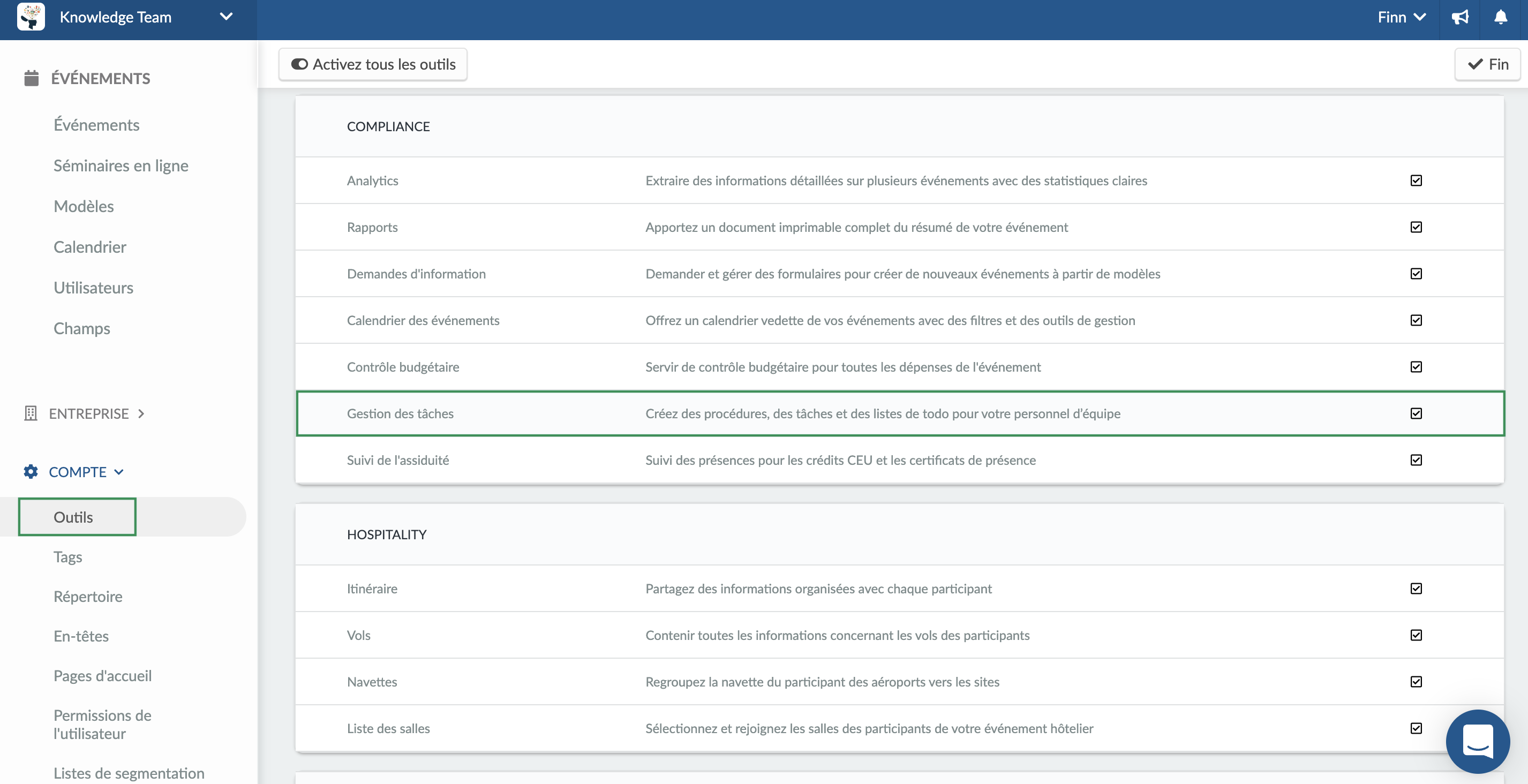 Activer la gestion des tâches dans les outils de l'entreprise
