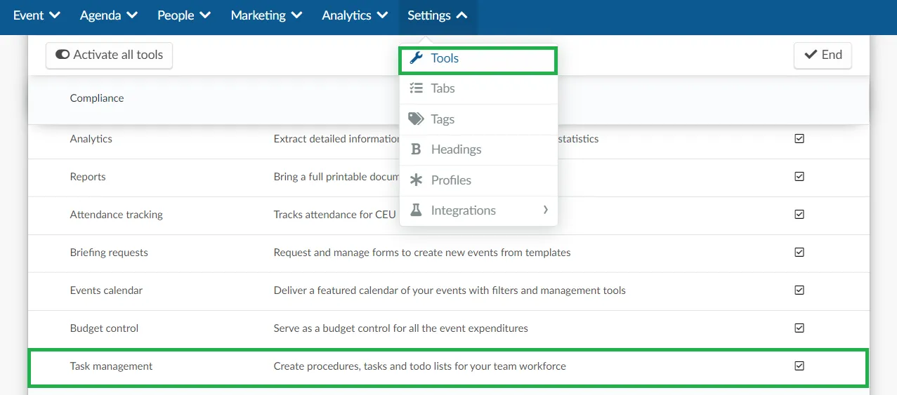 Enable task management feature