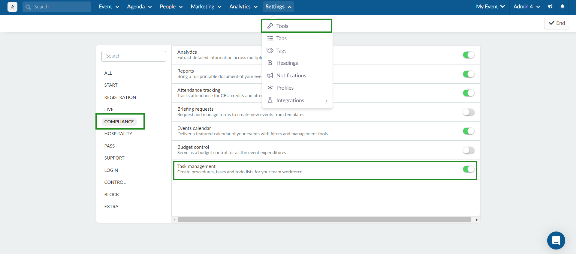 Enable task management feature