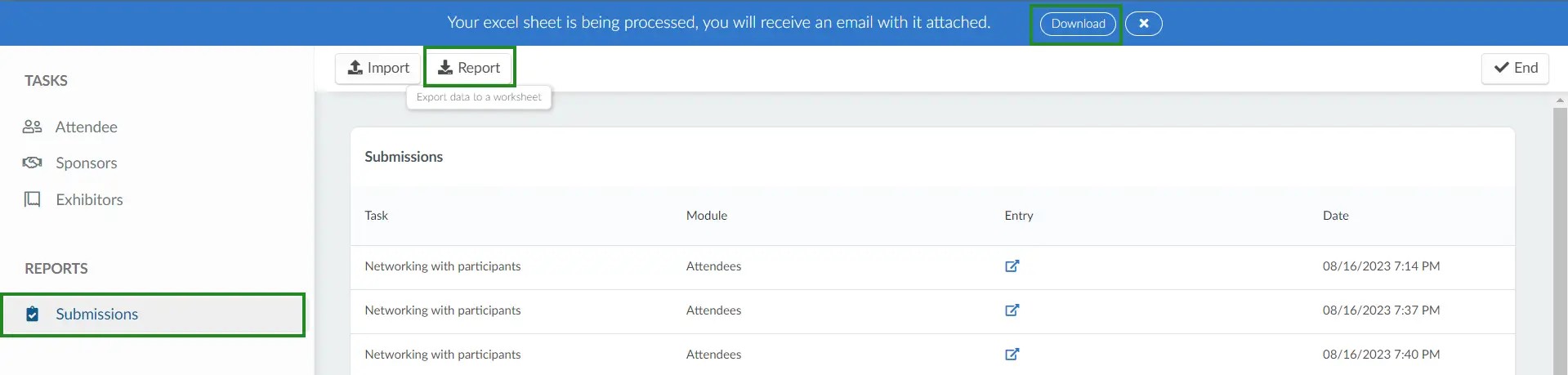 Tasks submissions report