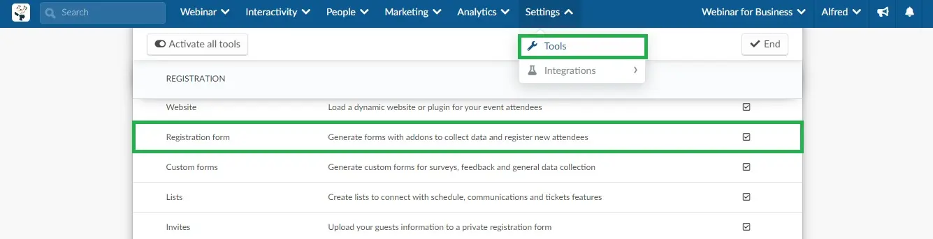 registration form tools