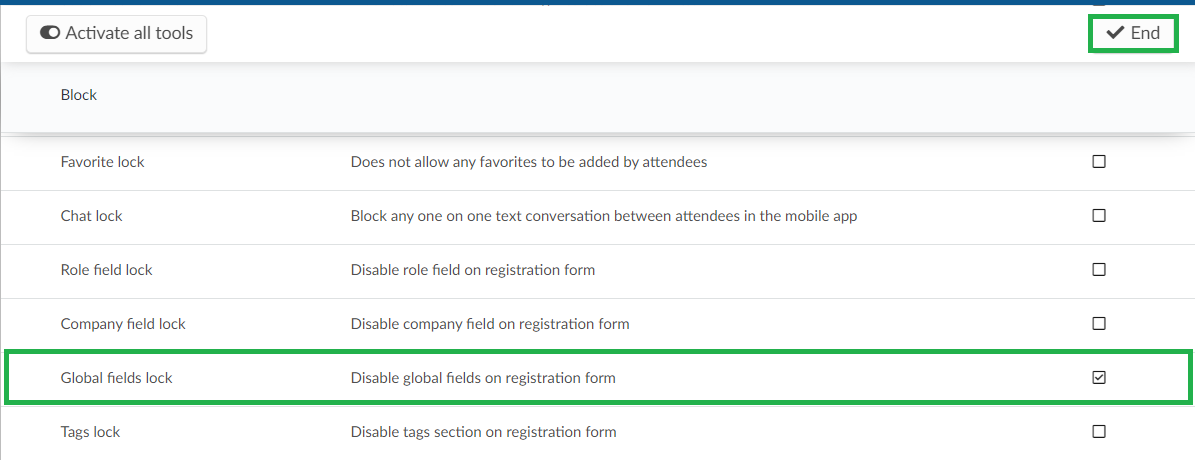 Activating the Global fields lock