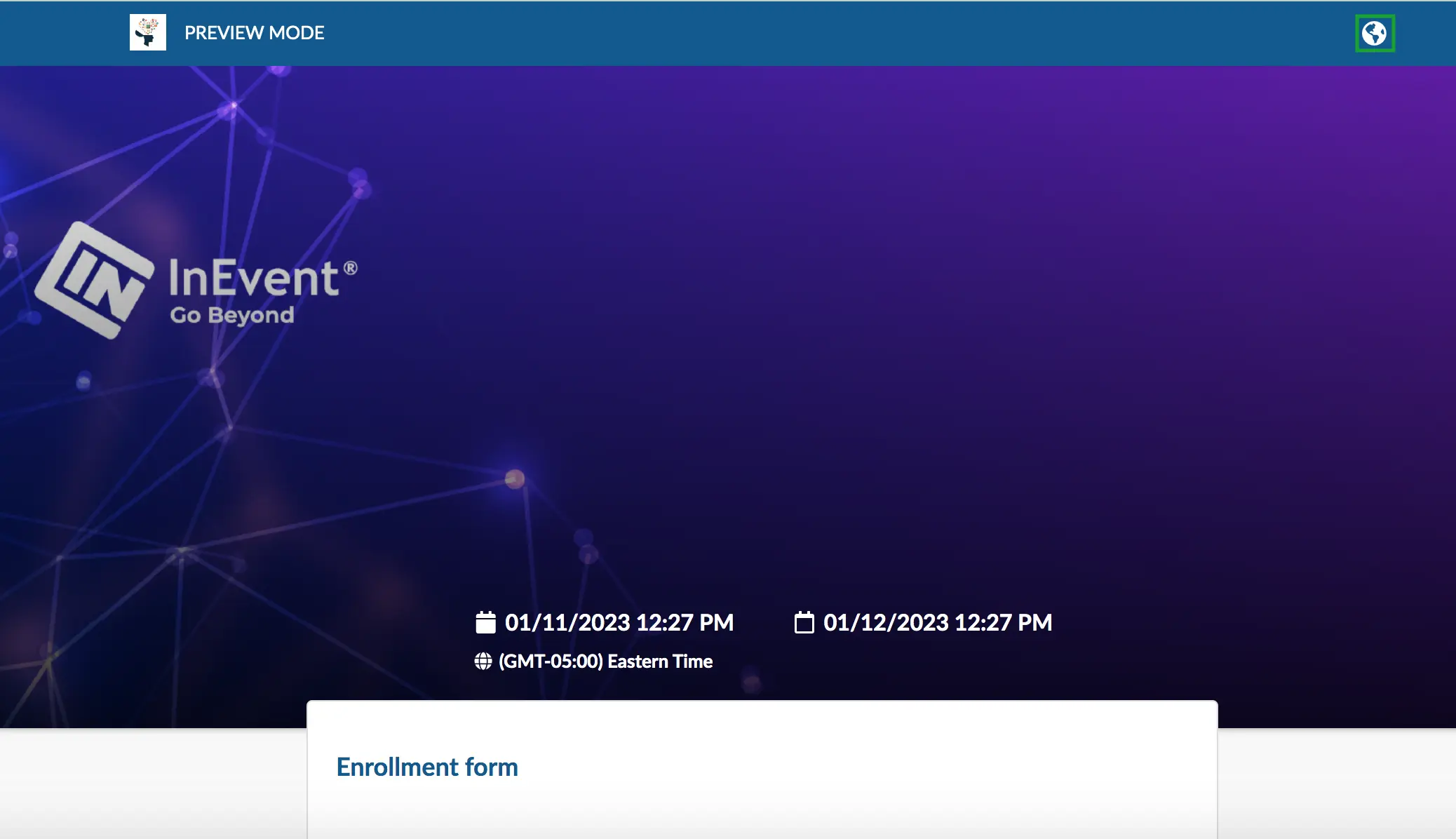 globe icon for language selection on Registration Form