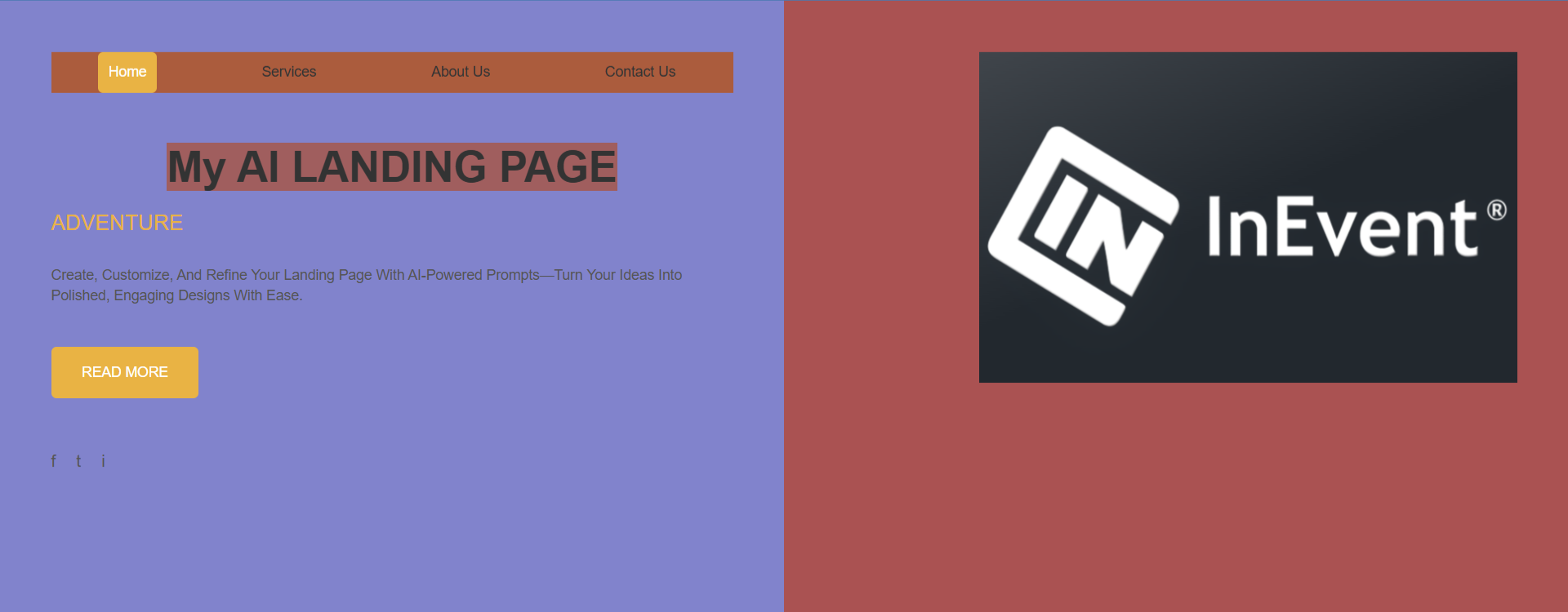 Image showing a landing page created using the AI Assistant.