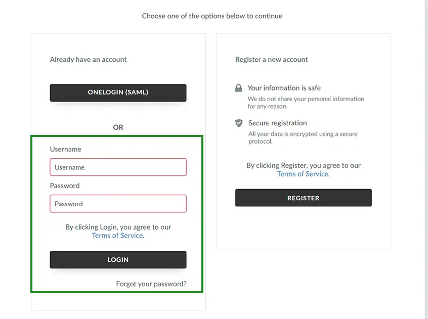 login credentials