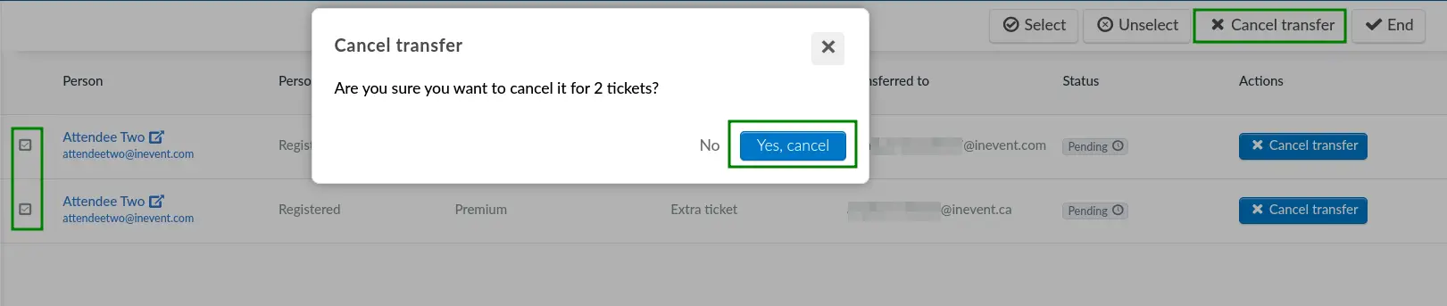 Screenshot showing the Cancel transfer confirmation box