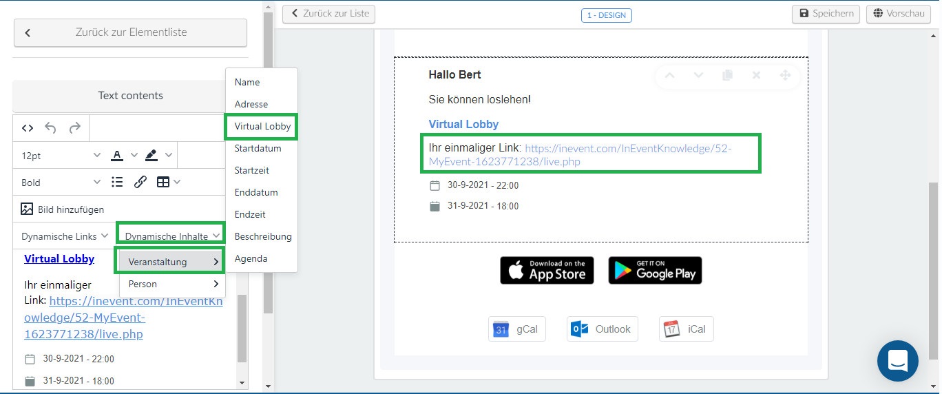 How to add the unique link via dynamic content