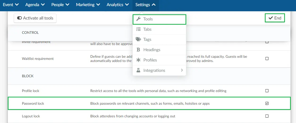 Password lock in Tools