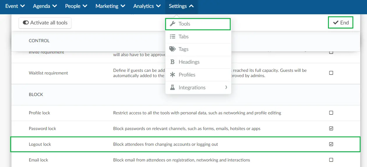 Block Tools, Logout Lock