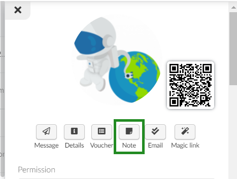 Side menu with note icon located under the QR code