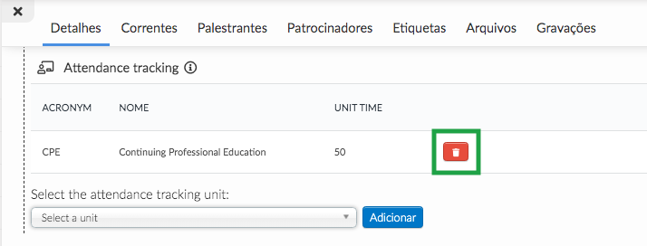 Trash icon to delete attendance tracking from activities