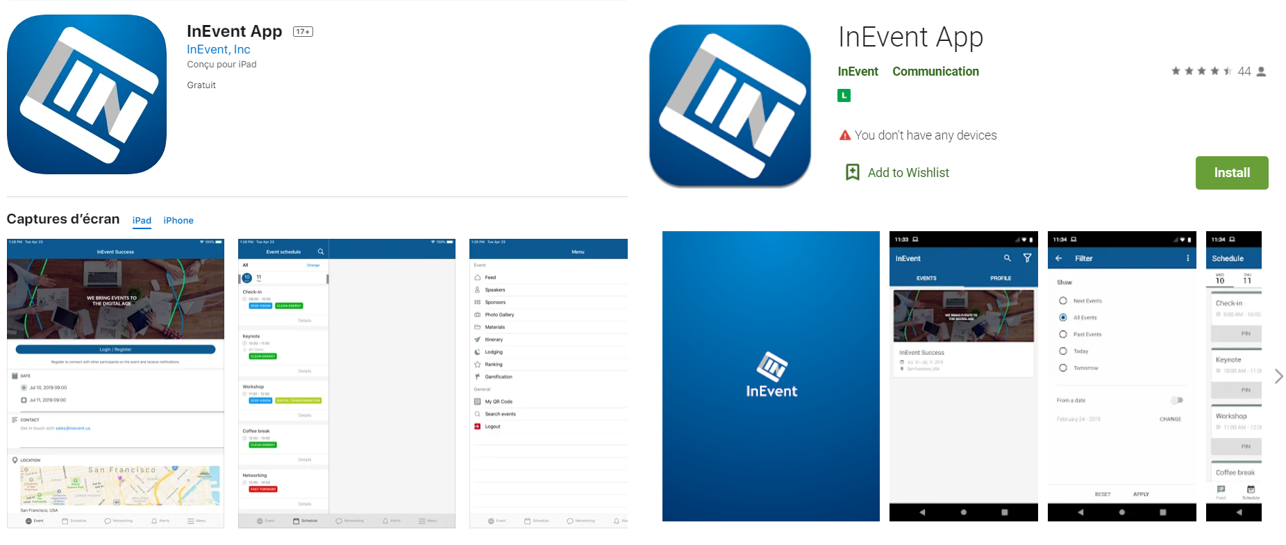 apple store et google play store pour téléchargements