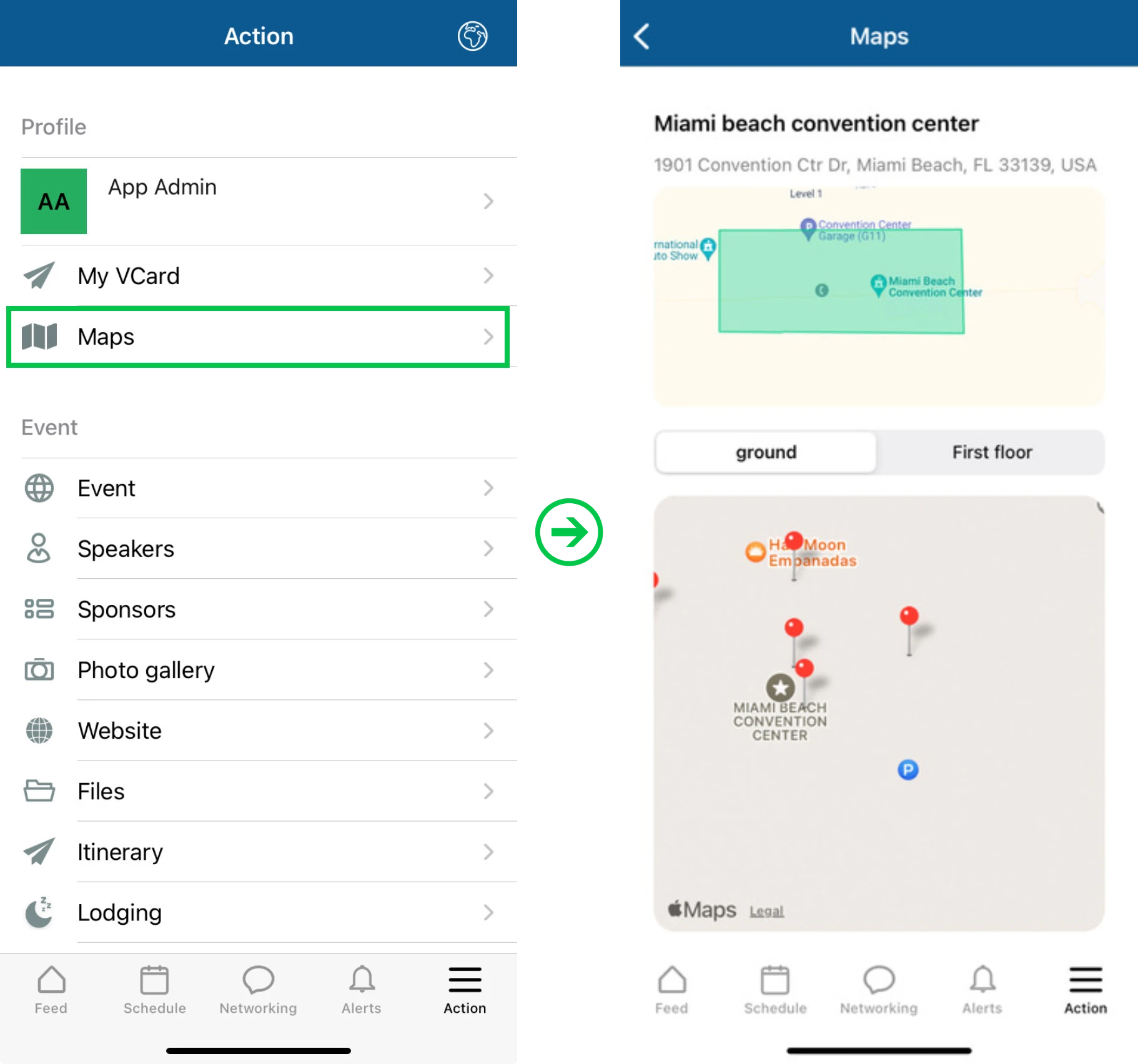 Screenshot showing the in-app maps.