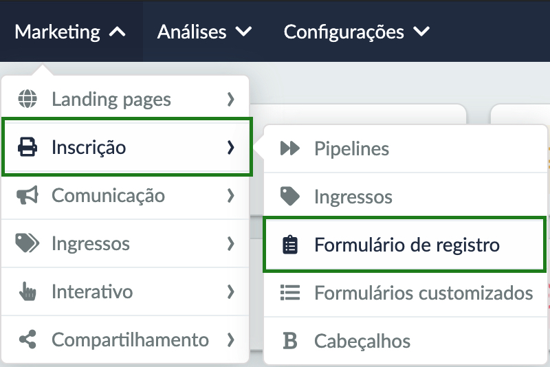 Passo-a-passo Marketing > Inscrição > Formulário de Registro