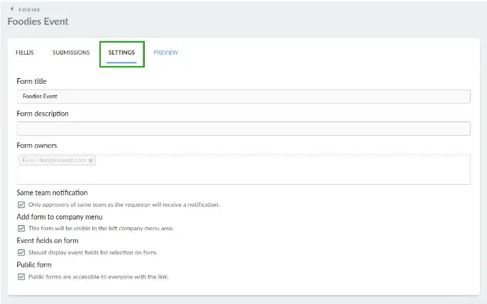 Configuración de formulario 