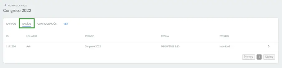 Para ver las respuestas que ya se han enviado, haga click en Envíos