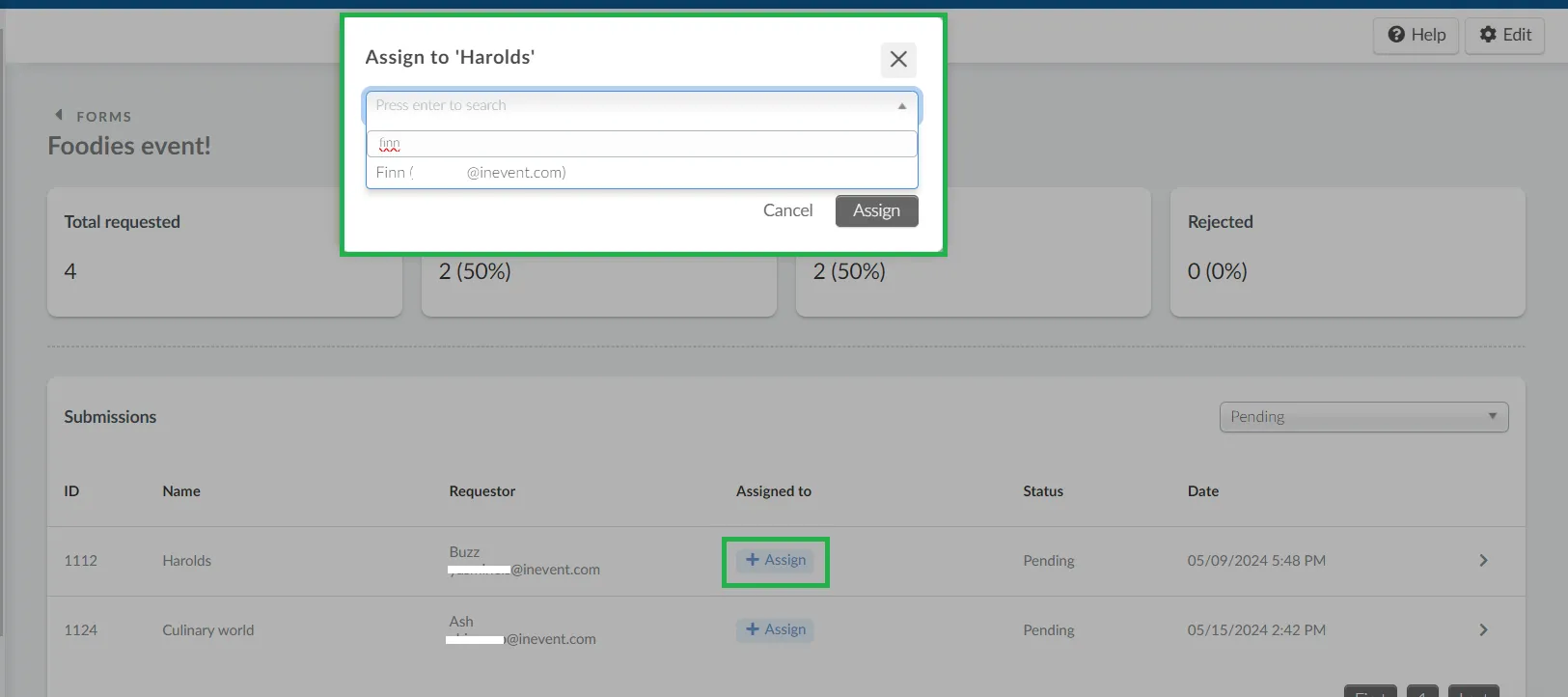 Screenshot showing the assign admin pop-up box.