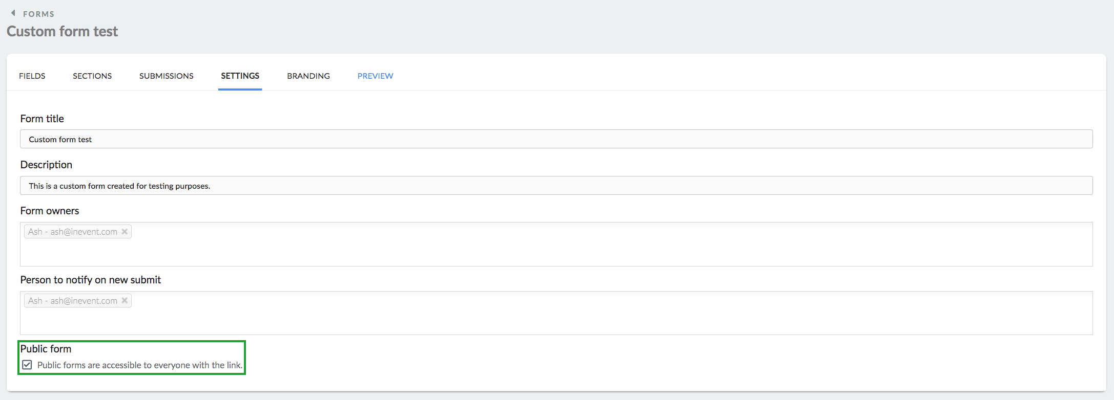 Set the form to Public in the Form settings