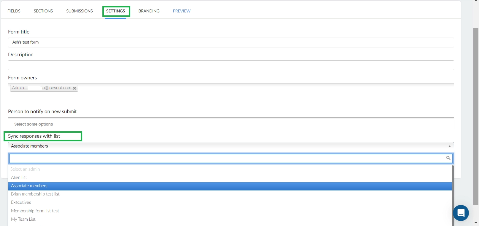 Membership form settings