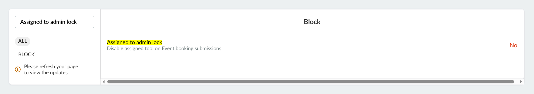 Screenshot showing the Assigned to admin lock