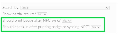 Should print badge after NFC sync? - Yes.  Should check-in after printing badge? - Yes.