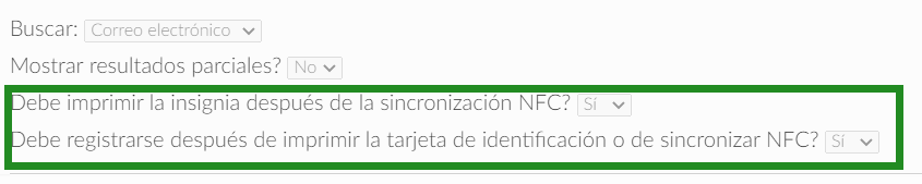 Activar imprimir la insignia después de la sincronización NFC