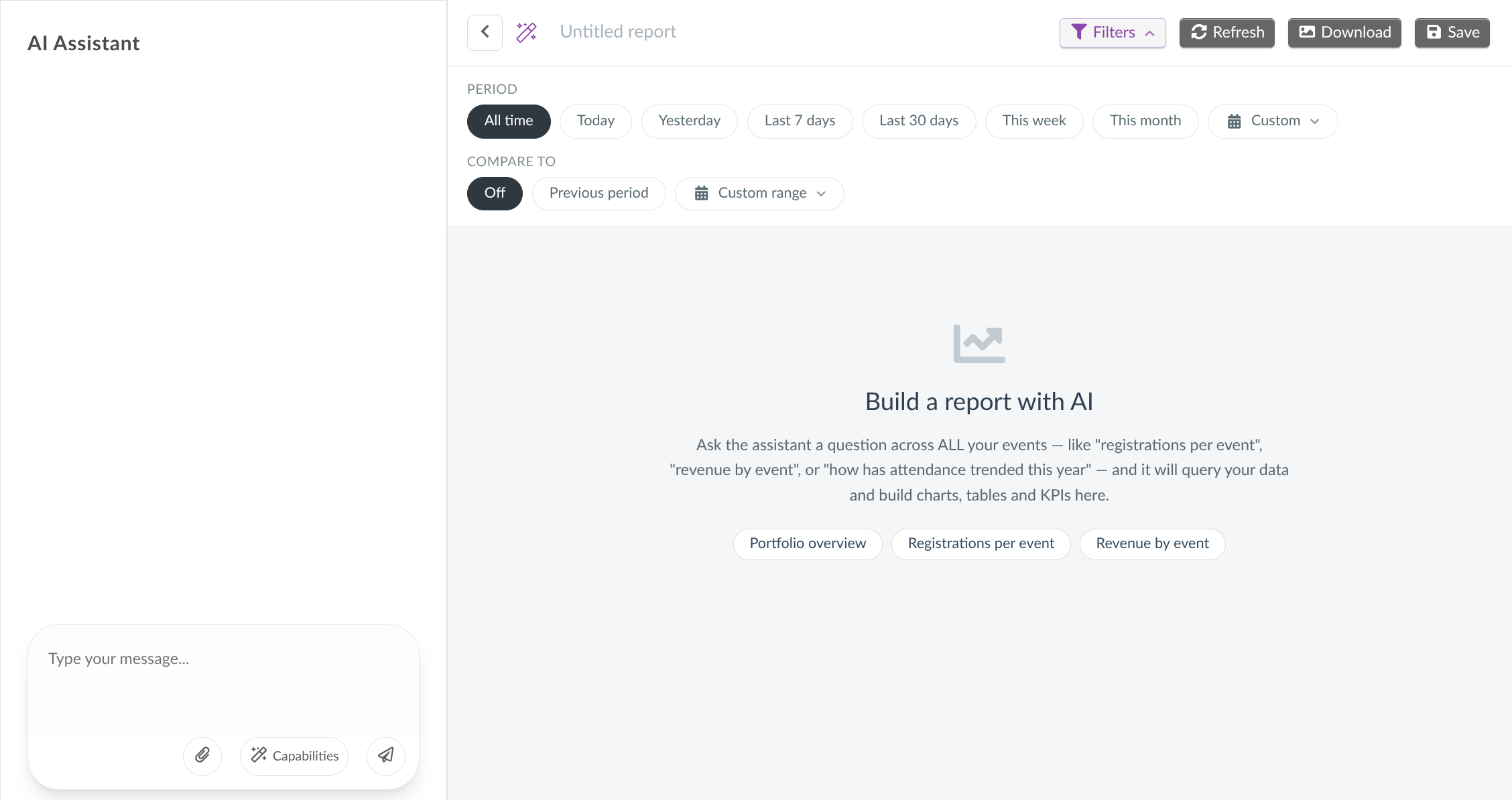 Screenshot showing the custom reports interface