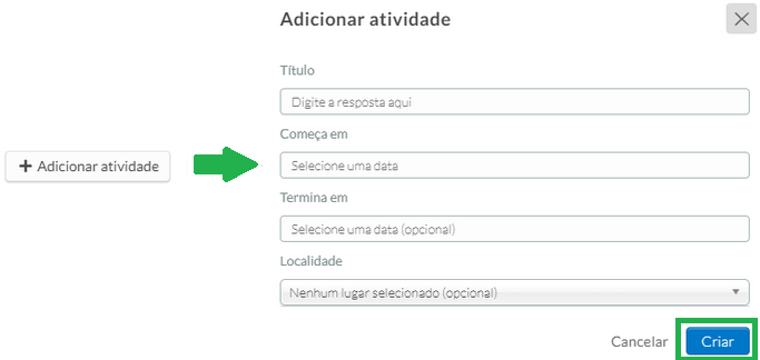 Captura de tela: Adicionando uma atividade