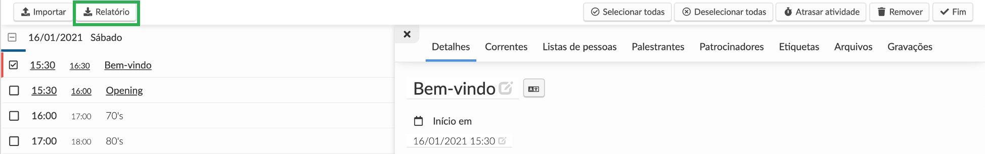 Como baixar um relatório de uma atividade