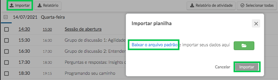 Captura de tela: Importando uma planilha