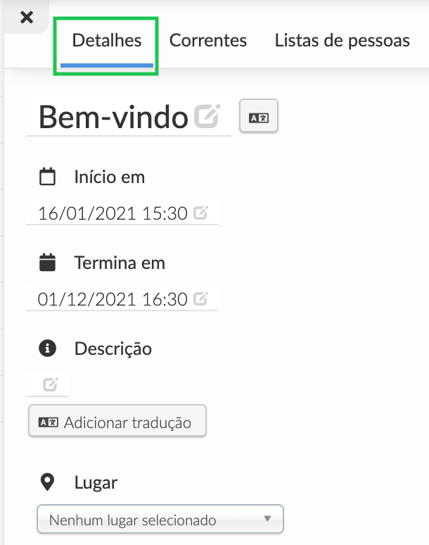 Detalhes principais de uma atividade