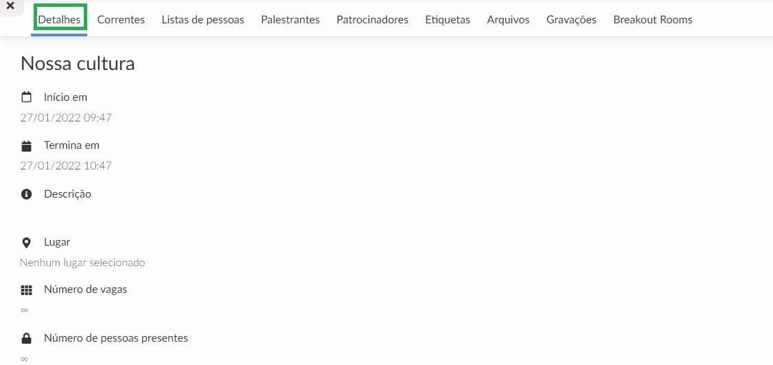 Detalhes principais de uma atividade