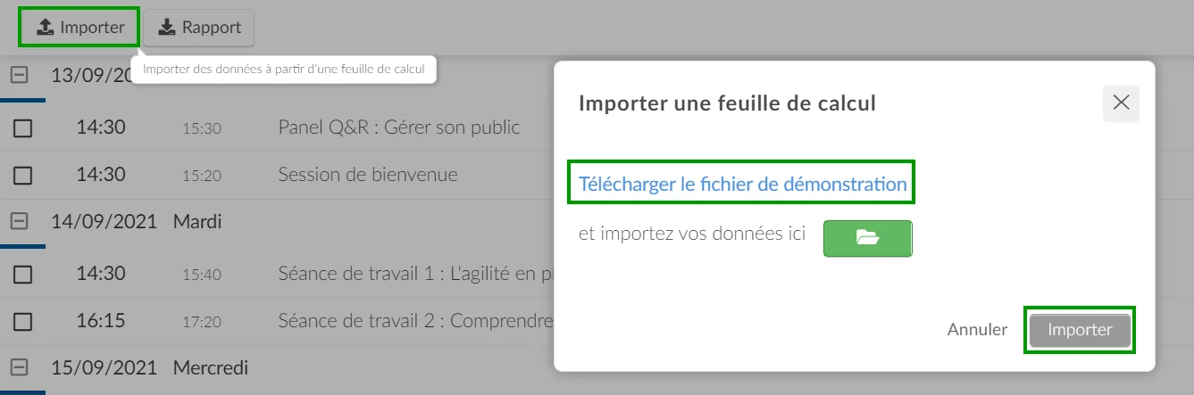 Créer une activité en utilisant une feuille de calcul