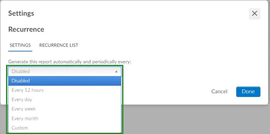 Recurrence period option list