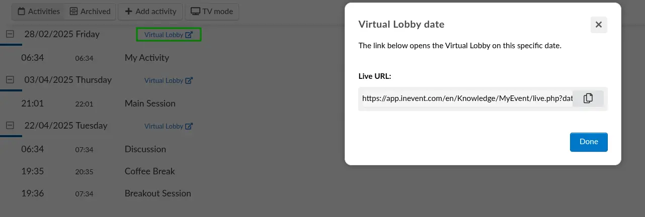 Click the virtual lobby link