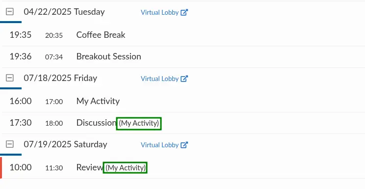 Screenshot showing parent activity indicator