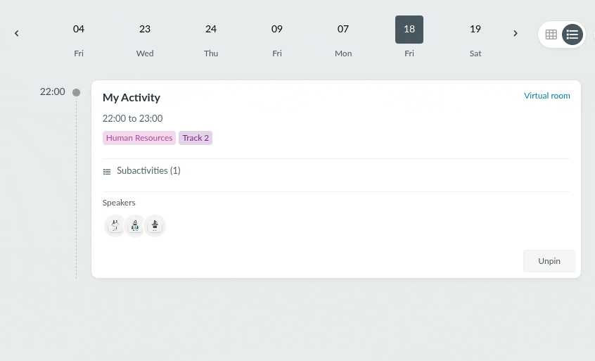 GIF showing subactivities in My Agenda