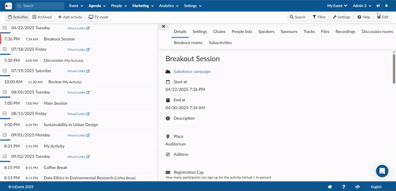 Editing the activity's details