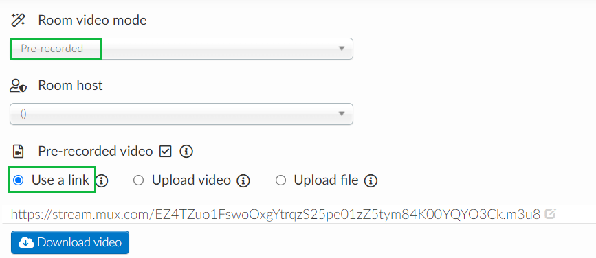 choose pre-recorded as room video mode