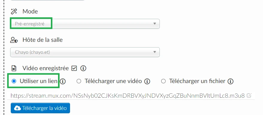 Utiliser un lien dans une activité avec le mode vidéo préenregistrée