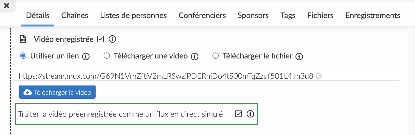 Traiter la vidéo préenregistrée comme un flux en direct simulé