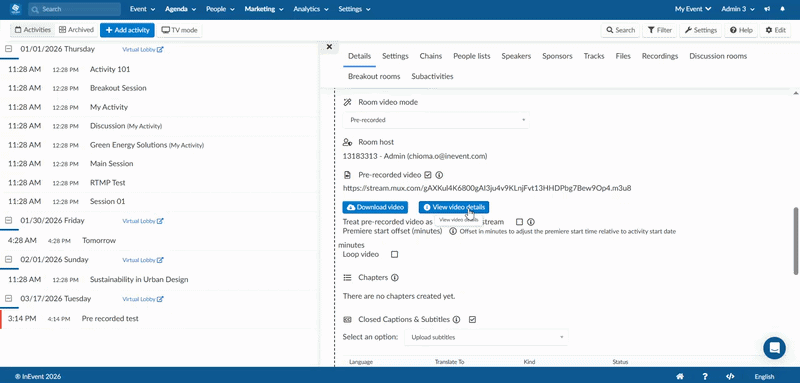 Gif showing the video library after clicking the view video details button.