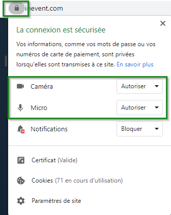 Screenshot of Settings of connection security