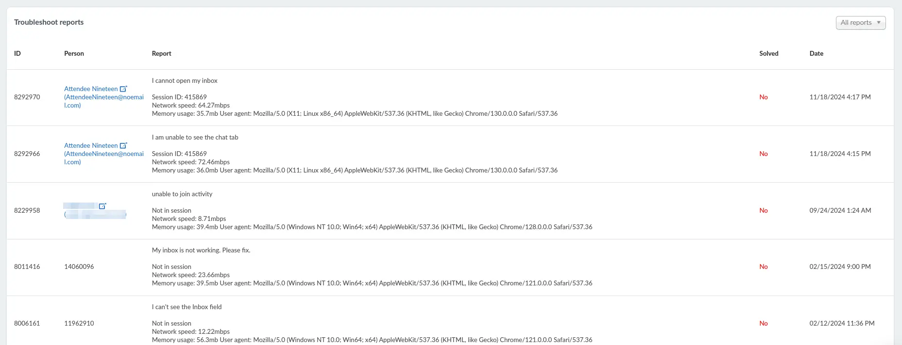 Troubleshoot reports