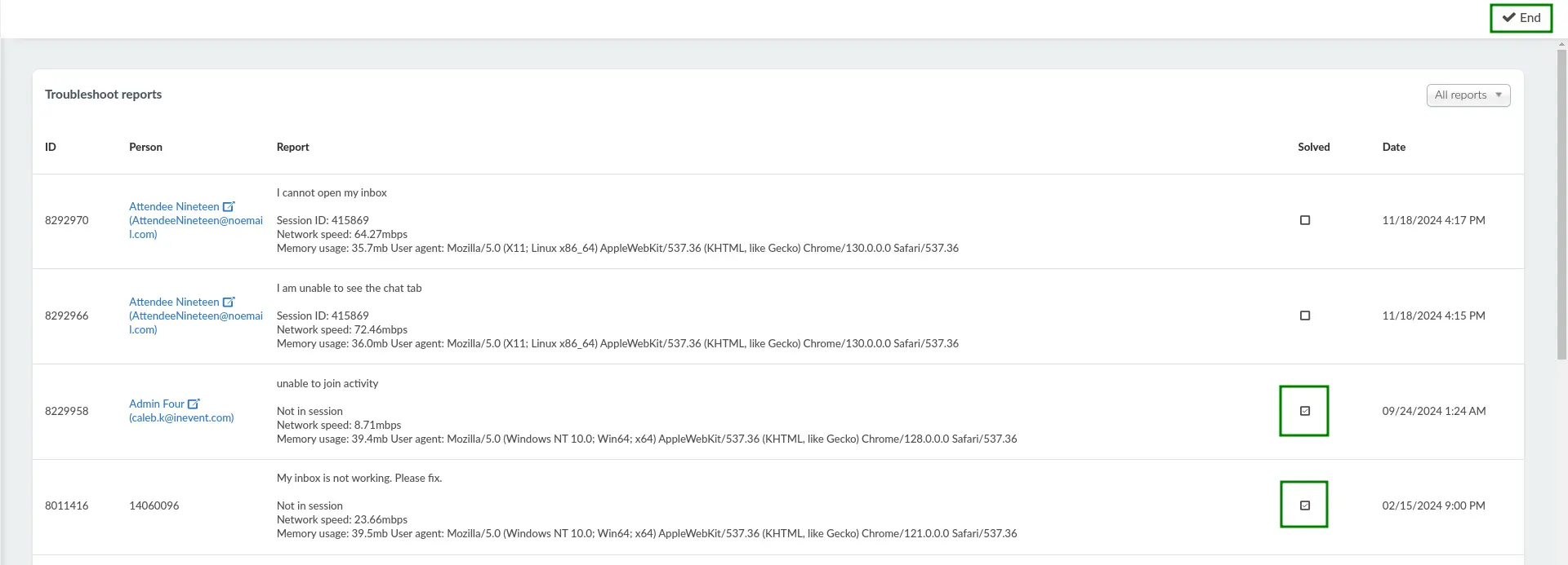 Checking off troubleshoot reports