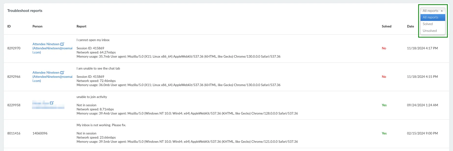 Filtering reports